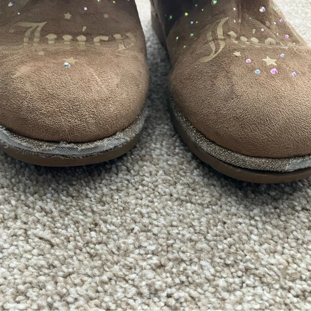 Juicy Couture Breezy Tan Sparkly Ankle Boots with Bow Girls US Size 4